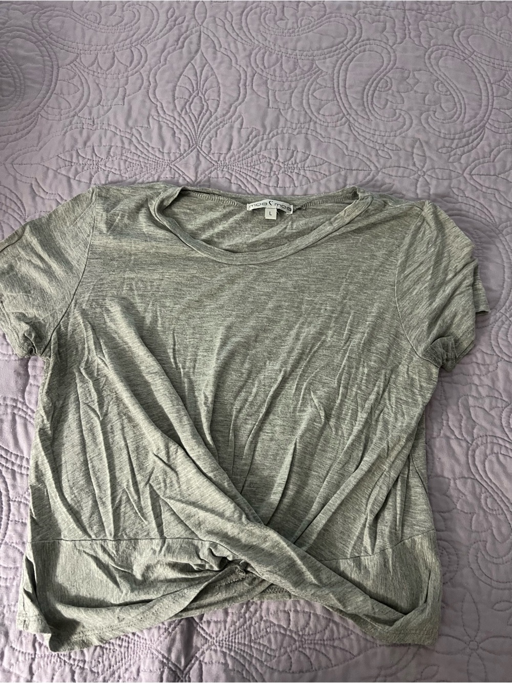 Moa Moa Heather Gray Twist-Front Short Sleeve Tee